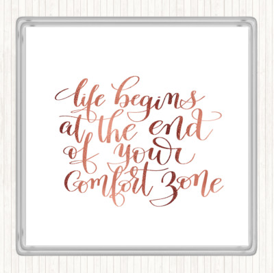 Rosegold Life Begins End Komfortzone Zitat Getränke Matte Untersetzer