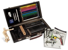 Sketching & Drawing Beginners Wooden Box Set Artist Pad Pencils Manikin Art