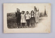 Vintage Real Photo Postcard RPPC Young Children Line Up For Rural Photo