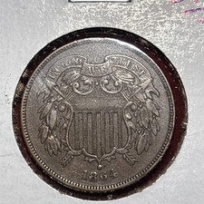 1864 US Two Cent Piece Repunched Date
