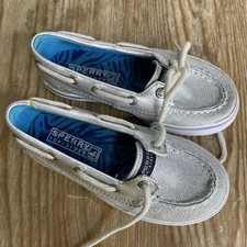 SPERRY Top-Sider BISCAYNE 1 Eye SPARKLE Silver Girl's 8 M SLIP ON Loafer