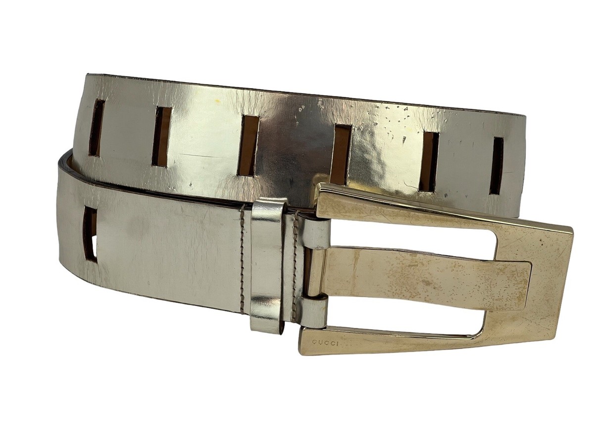 小物 GUCCI silver belt GG Marmont thin belt in metallic silver leather | GUCCI® US