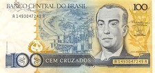 Brazil  100  Cruzados  ND. 1987   Series  A-A  Circulated Banknote G8