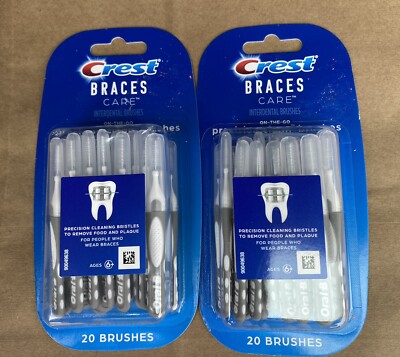 Lot of 2 Crest Braces Care On-The-Go Precision Clean Brushes 20 PK Each Ages 6+ 