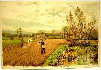 ORIGINAL 1883 QUAKER OATS AMERICAN CEREAL CO. SPRING PLOUGHING & SOWING VTC