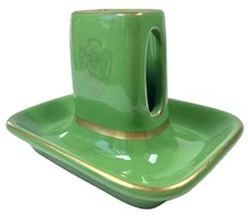 1950s Deshler Hotel Matchbox Holder Ashtray Ceramic Green/Gold MCM Vintage