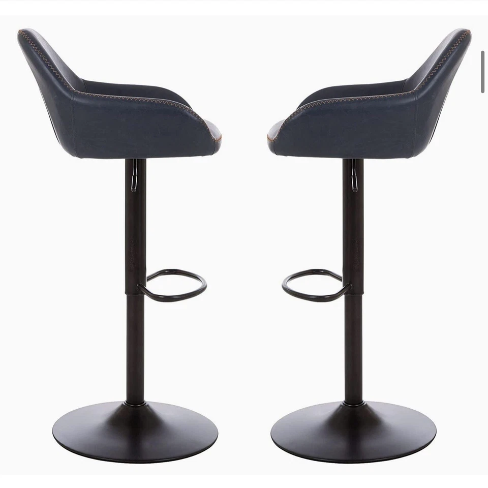 Glitzhome Mid Century Leather Bar Stools Set of 2, Dark Blue - Image 3 of 4