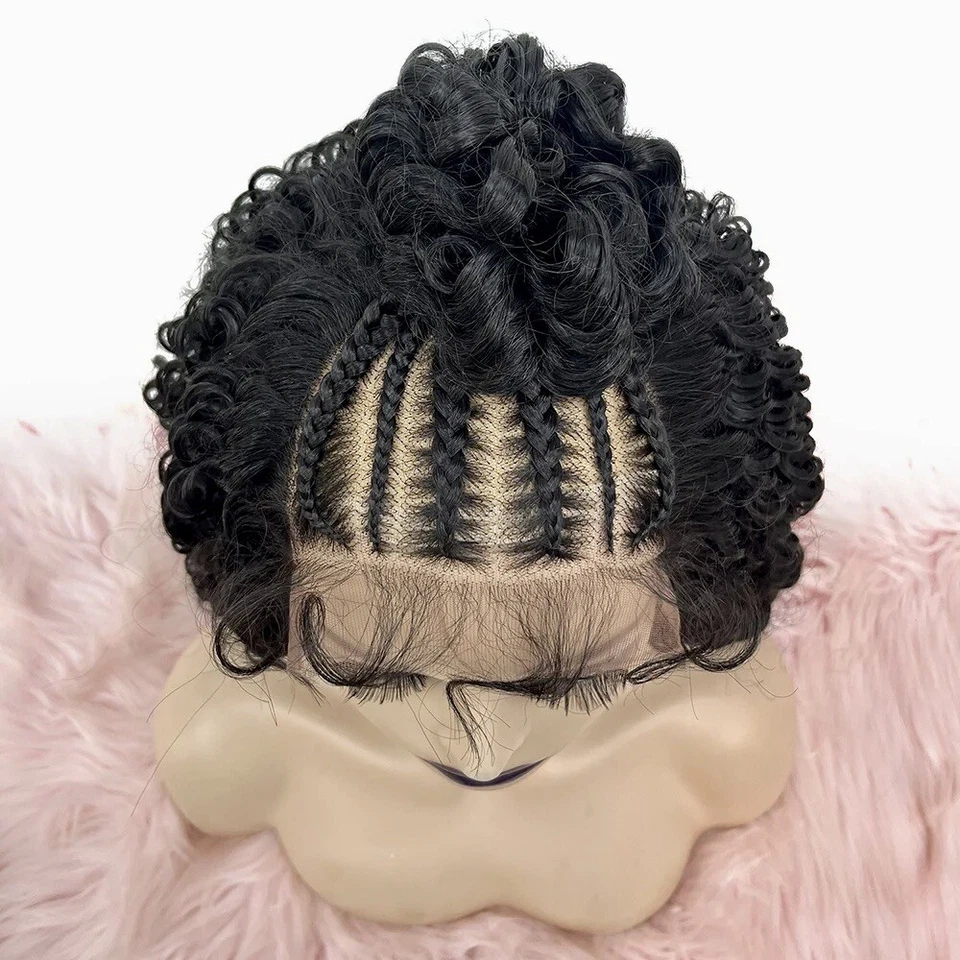 Peluca trenzada de caja negra frontal de encaje con medio moño trenza frontal de encaje 13by4 Foto 2 de 3