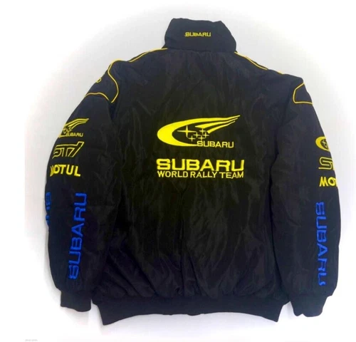 Adults F1 Team Racing Subaru Embroidery Cotton Padded Zip Racing Jacket Black*/ - Picture 3 of 10