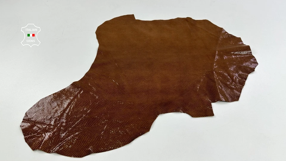 BROWN SHINY SNAKE PRINT ON Soft Italian Goatskin Goat Leather 3sqf 0.7mm #C4871 - Image 2 of 4