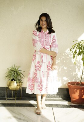 Hand Block Printed Dress | Summer Midi Dress | Summer Cotton Floral Dress  pocket | eBay