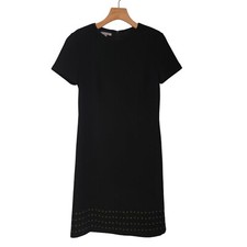 Anne Klein Dress New York Classic Black Sheath Dress Sz 4 100% Wool Studded