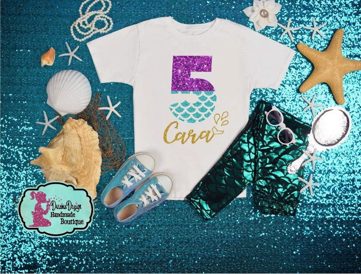 Mermaid Glitter 5th Birthday Shirt Birthday Party Gifts girl 5 personalized