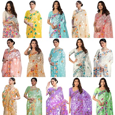 Women's Cotton Jacquard Saree With Unstitched Blouse Piece