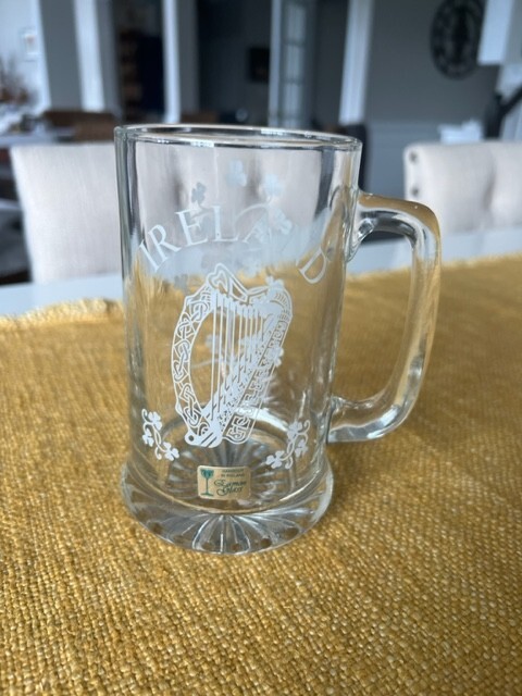 Eamon Irish Etched Glass St Patrick's Day Handmade Mug Made in Ireland NEW