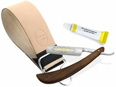 Rasiermesser Set Holz Griff Goldätzung Hohlschliff 5.8 Zoll + Paste aus Solingen