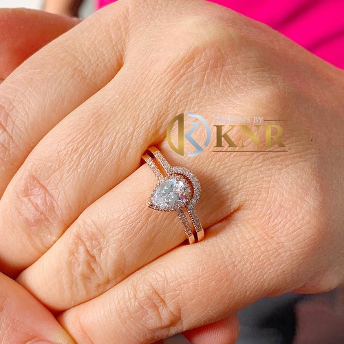 14k Rose Gold Pear And Round Natural Diamonds Engagement Ring Band Halo 1.20ctw - Picture 3 of 10