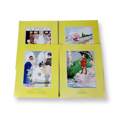 Set of 4  MOTHER GOOSE Art Prints Rand McNally RAIN HUMPTY SIX PENCE PAT A CAKE