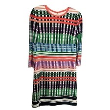 Eliza J Shift Dress Geometric Multicolor Abstract Print Long Sleeve US 4 Small