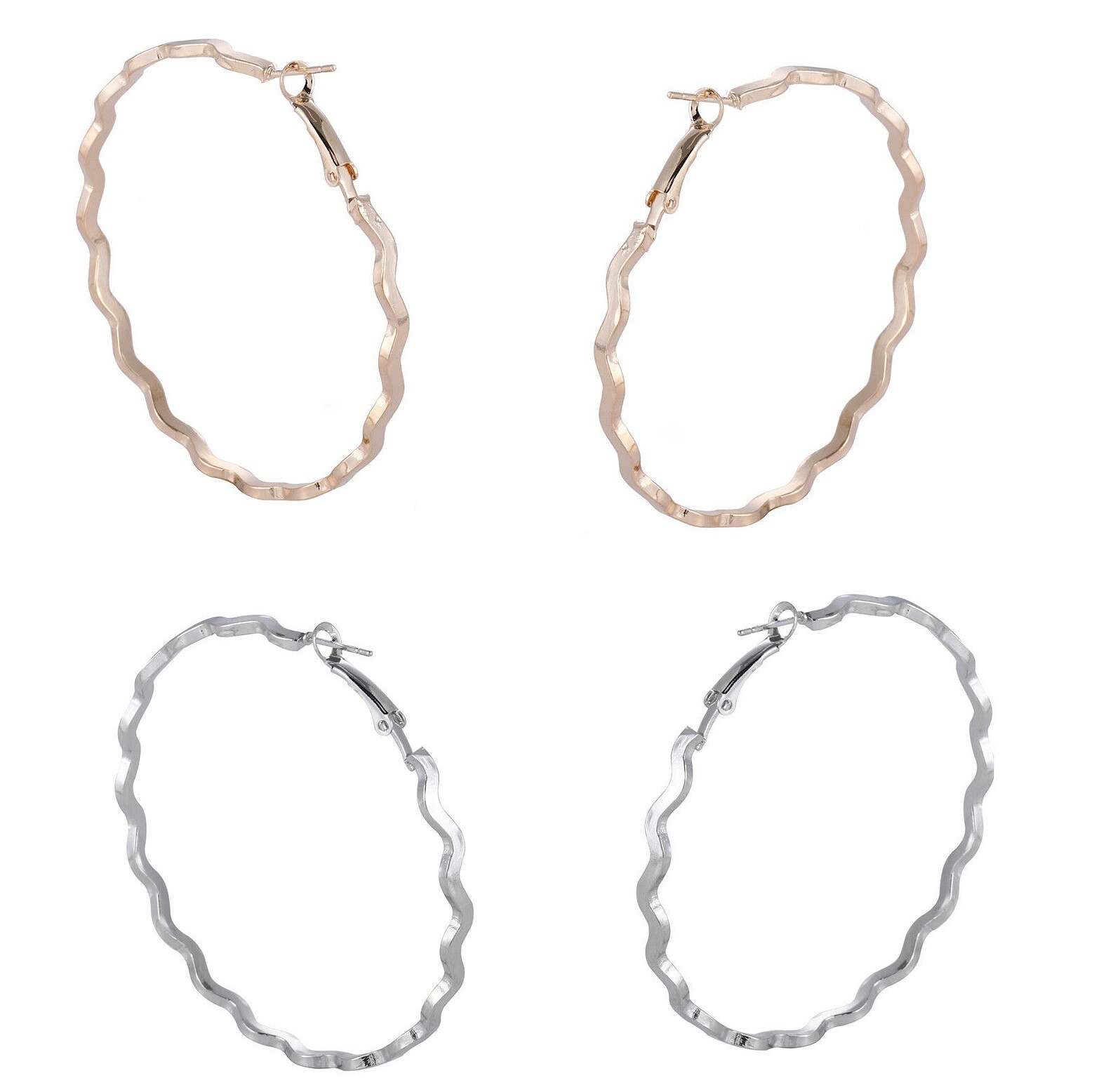 Sleek 5cm Wavy Thin Large Hoop Earrings for Pierced Ears