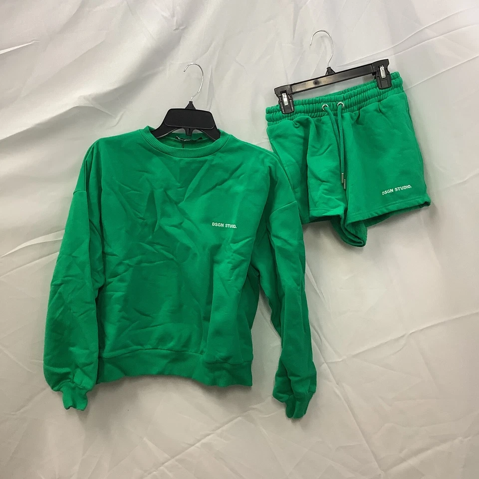 Boohoo Mujer Chándal Pantalones Cortos Verde Dsgn Studio Cuello Redondo Mangas Largas Talla XS Foto 2 de 4