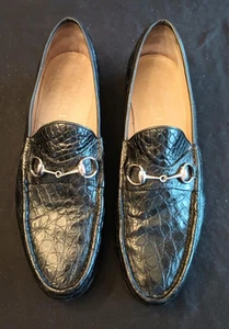 AUTHENTIQUE MOCASSINS NOIRS GUCCI CROCODILE HORSEBIT TAILLE 13,5 HAUT DE GAMME