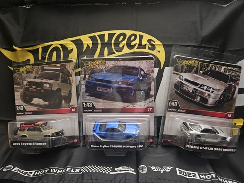 Hot Wheels 1:43 Premium Skyline R34 V-Spec II Nur, Nismo GTR LM, Toyota 4Runner