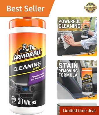 30 Count Interior Car Wipes with Stain-Removing Formula - Safe for All Surfaces