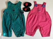 Vintage Gymboree Newborn Girls Set 2 Rompers Corduroy Cotton Velvet Shoes Y2k