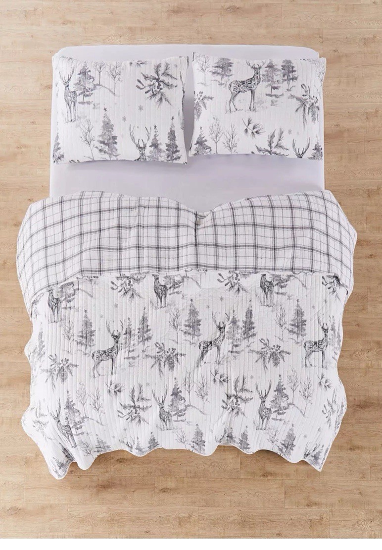 Levtex Home  Winter Sleigh Bells Quilt Grey King Size