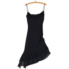 City Triangles Vintage Black Asymmetrical Ruffle Cowl Ruched Y2K Dress Vamp Goth