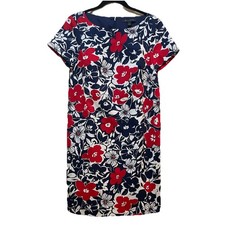 BROOKS BROTHERS Blue/Red/White Floral Print Boat Neck  Shift Dress Sz 2