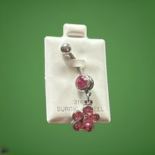 Body Jewelry Belly Button Ring Rhinestone Flower Pink Surgical Steel