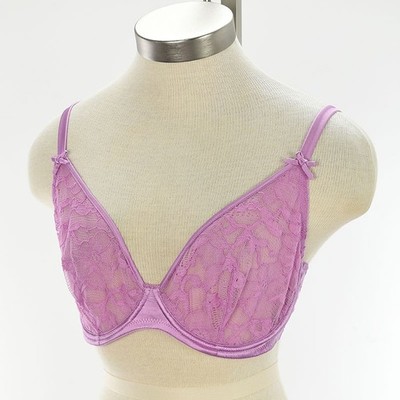 FLEUR DU MAL Lavender Magnolia Lace Unlined Underwire Lace Demi Bra 34F NWT