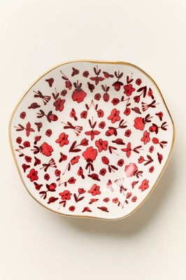 Brand New Anthropologie The Mud Fairy Floral Trinket Dish Red White
