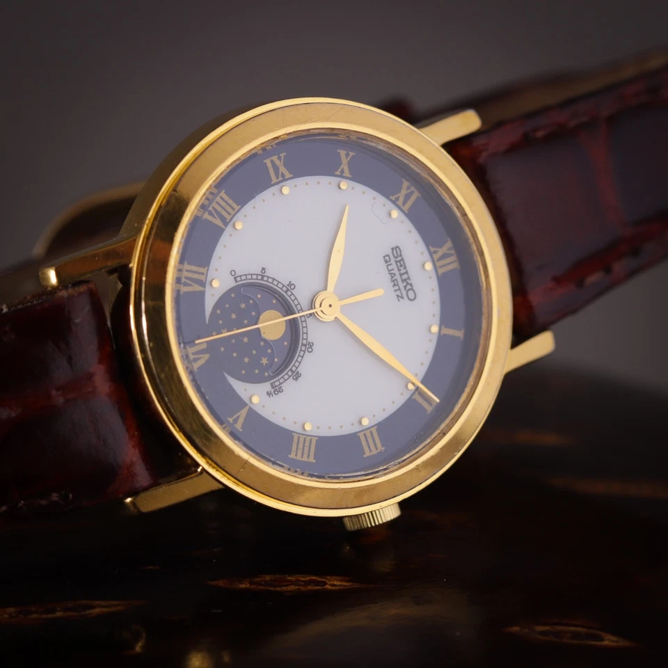 🇯🇵 Vintage 1990 Seiko Ladies Quartz Moon Phase Gold Pltd Watch 4K22-0089 New🔋 - image 4 of 4