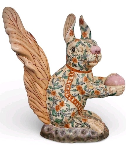 Vintage Whimsical Squirrel Ceramic Folk Art Figurine -10.5"H