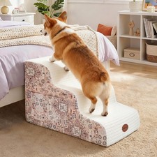 15.7  H Ramp Dog Stairs for Small Dogs, Printed Fabric 3 Tier Wider Curved Pe...