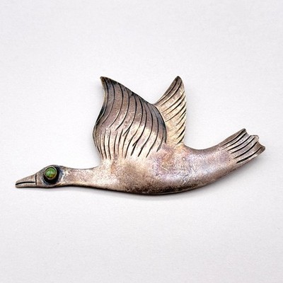 Vintage Southwestern Flying Bird Turquoise Silver Pin Brooch