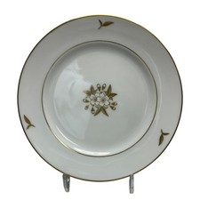 FUK39 Fukagawa Japan Arita Ware Bread Plate 6.5" White Flower Gold Leaf  Trim