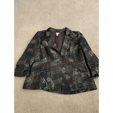 Chicos buttoned blazer animal print jungle theme 3/4 sleeved 2 Brown