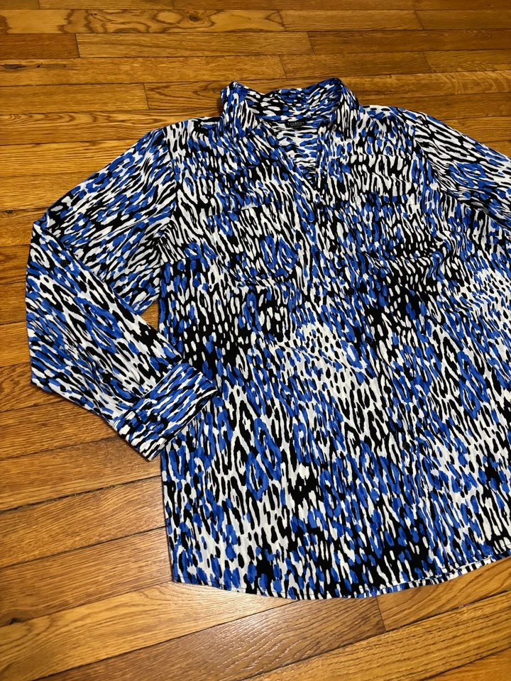 Talbots Womens Nantucket Button Down Shirt Long Sleeve Blue Plus 2X Animal Print - Image 4 of 4