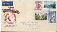 1956 OLYMPIC GAMES 31 OCT  TYPED FDC  TO ENGLAND MY REF 449