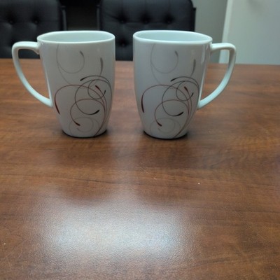 Corelle Coordinates Stoneware Gray and Red Scroll Splendor Coffee Cups Set of 2