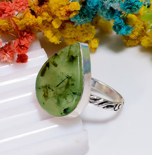 Natural Prehnite Green Gemstone Handmade Ring 6.5 US Trendy Fashion Jewelry Gift