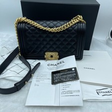 Chanel Leboy Medium Flap Bag Calfskin Quilted Chain Crossbody Black Authentic