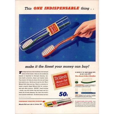 1943 Dr. West s Toothbrushes Original Vintage Print Ad