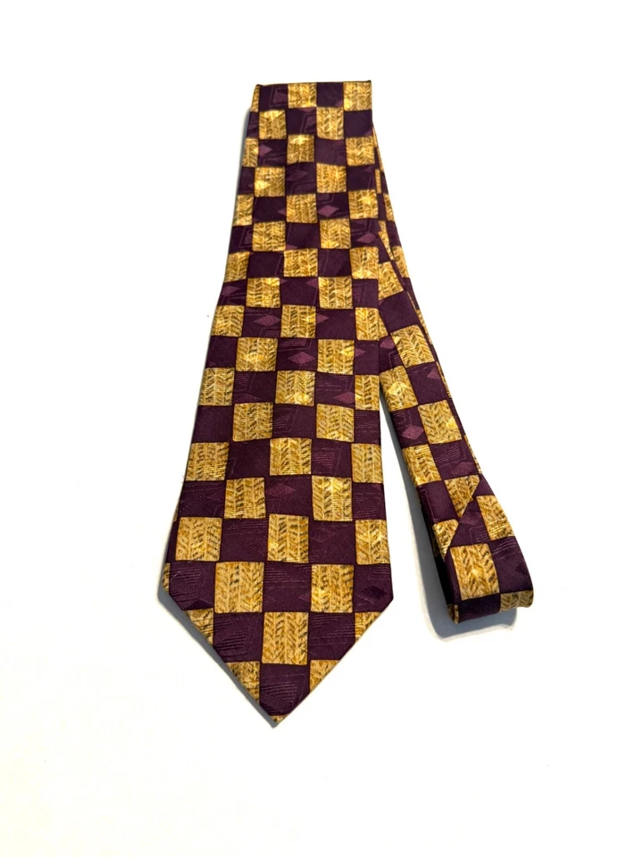 Corbata de seda Ferrell Reed for Lowman’s Men’s Store púrpura dorada a cuadros ENVÍO GRATUITO Foto 3 de 4