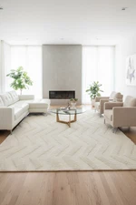 Handmade Moroccan Wool Rug – Cream White Textured Zigzag Shag | KAS-HK008.