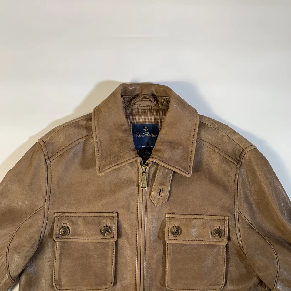 Brooks Brothers Genuine Leather Field Jacket Brown Men’s S – Vintage Style - Image 2 of 4